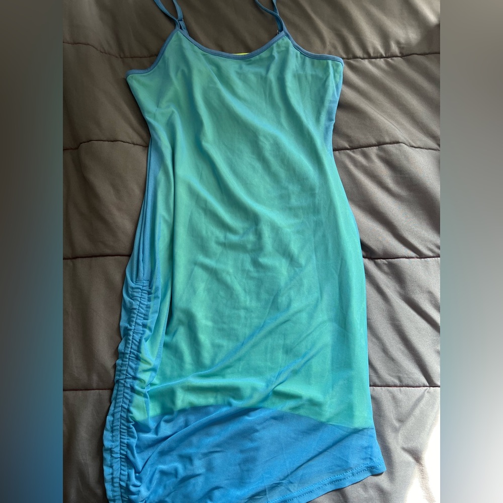 Blue and neon yellow dress